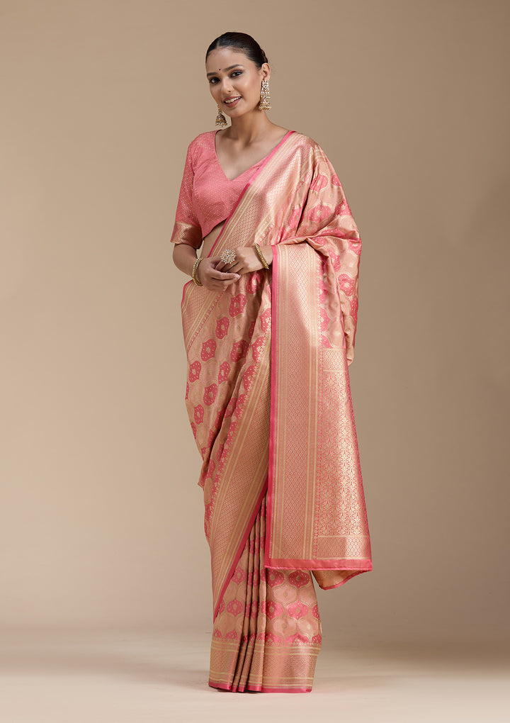 Peach Zariwork (Gold) Silk Saree