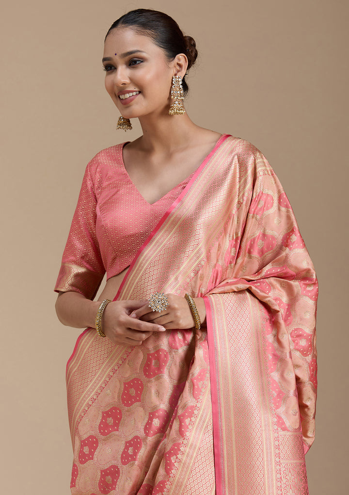 Peach Zariwork (Gold) Silk Saree