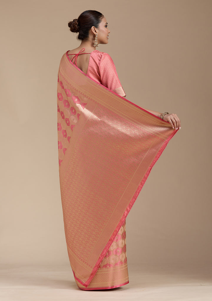 Peach Zariwork (Gold) Silk Saree