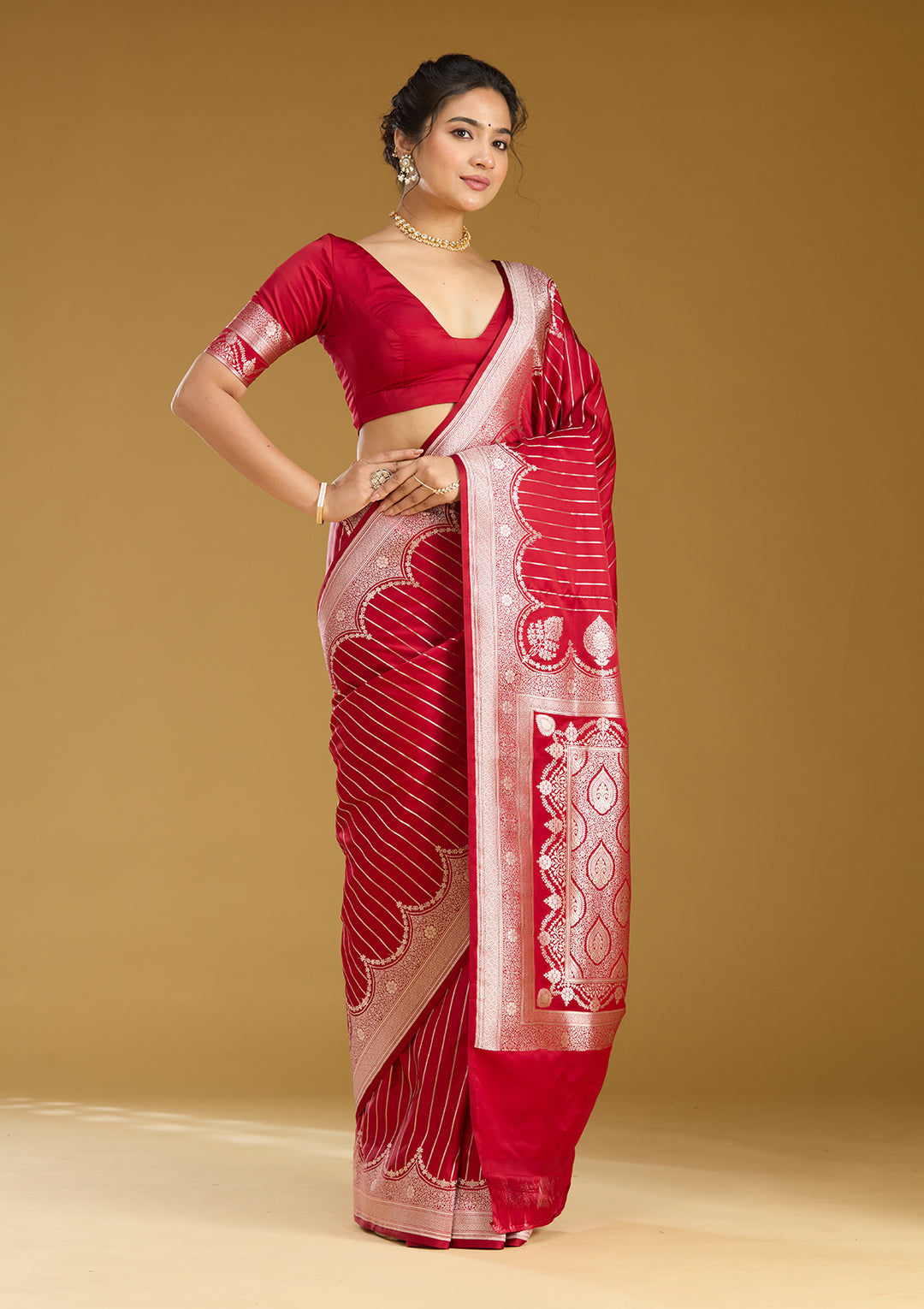 Maroon Zariwork (Gold) Silk Saree