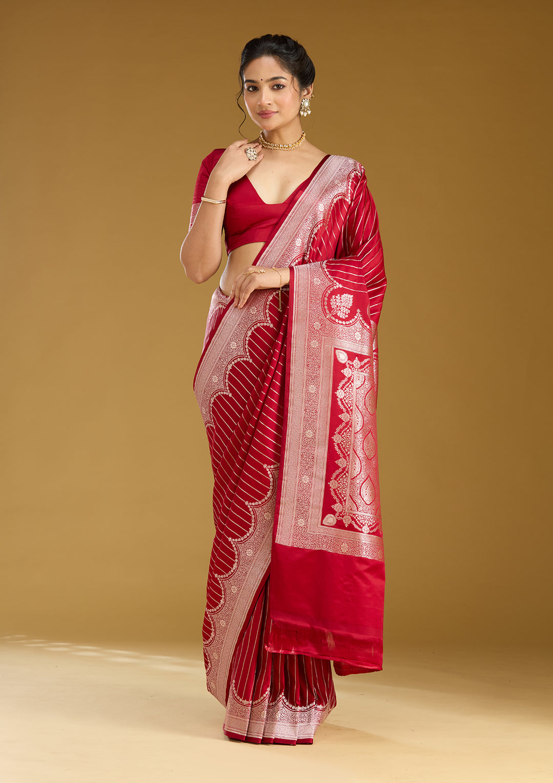 Maroon Zariwork (Gold) Silk Saree