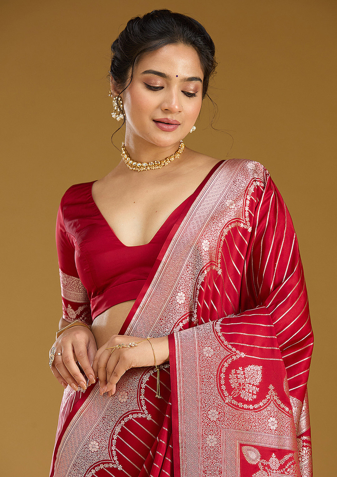 Maroon Zariwork (Gold) Silk Saree