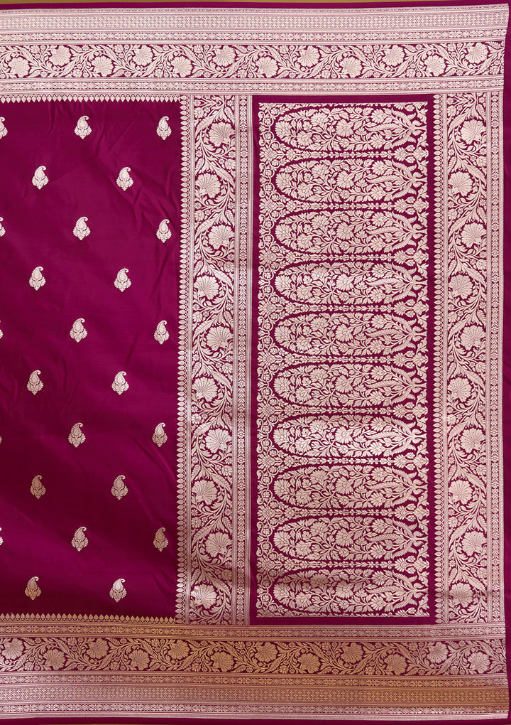Magenta Pink Zariwork (Gold) Satin Silk Saree