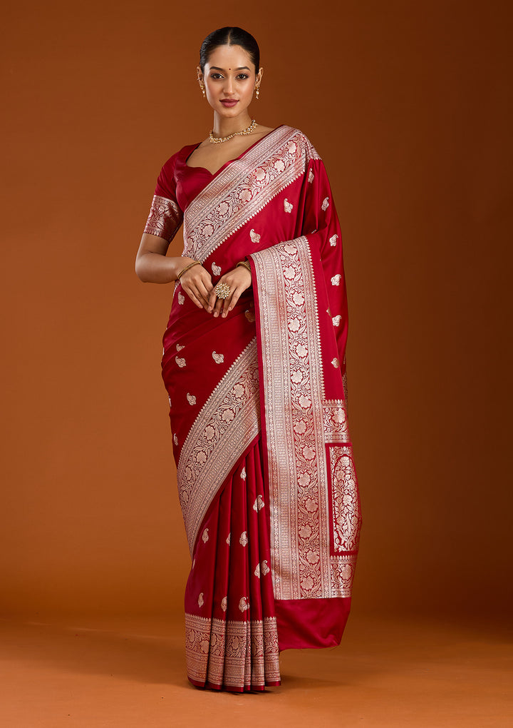 Maroon Zariwork (Gold) Satin Silk Saree