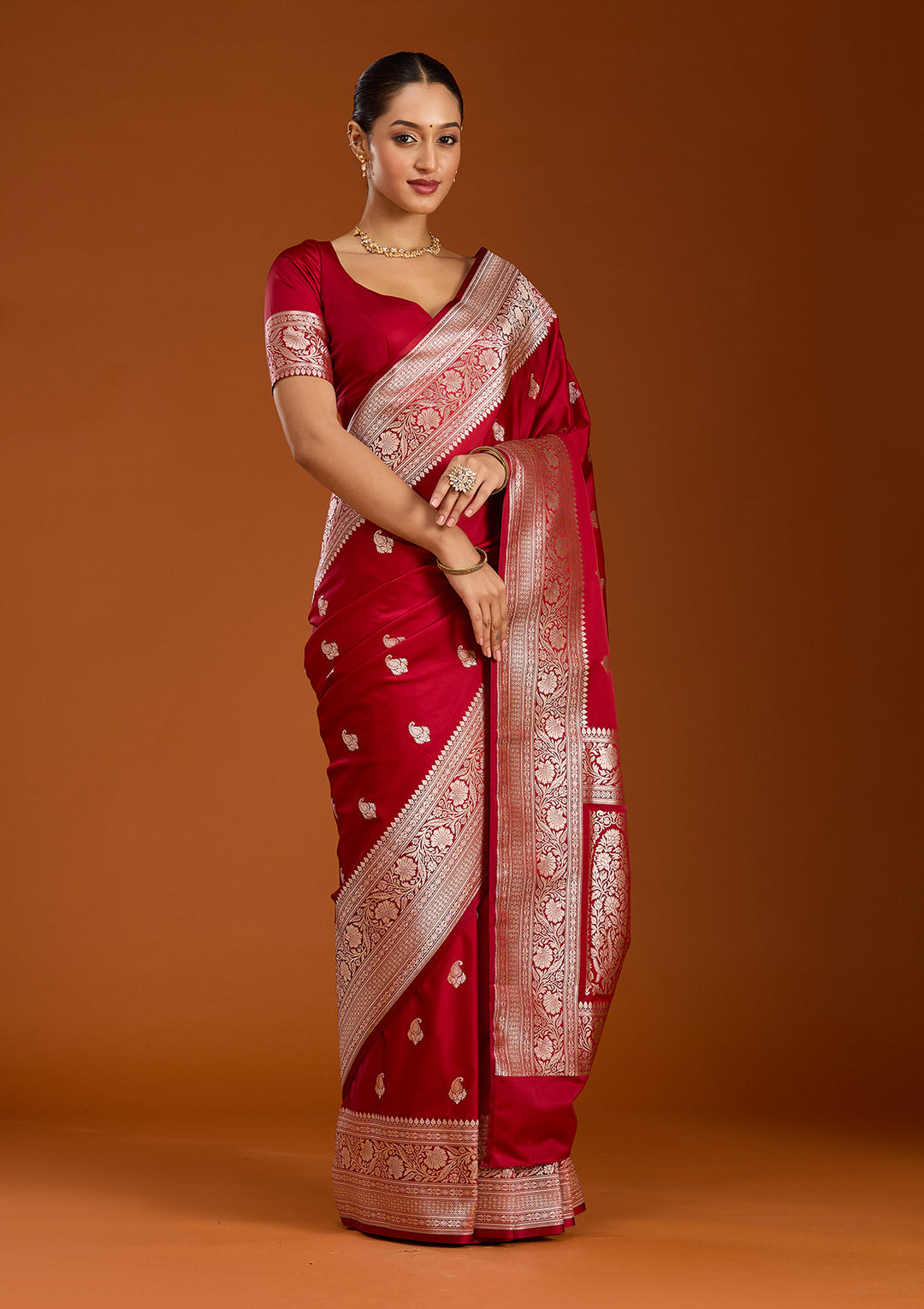 Maroon Zariwork (Gold) Satin Silk Saree