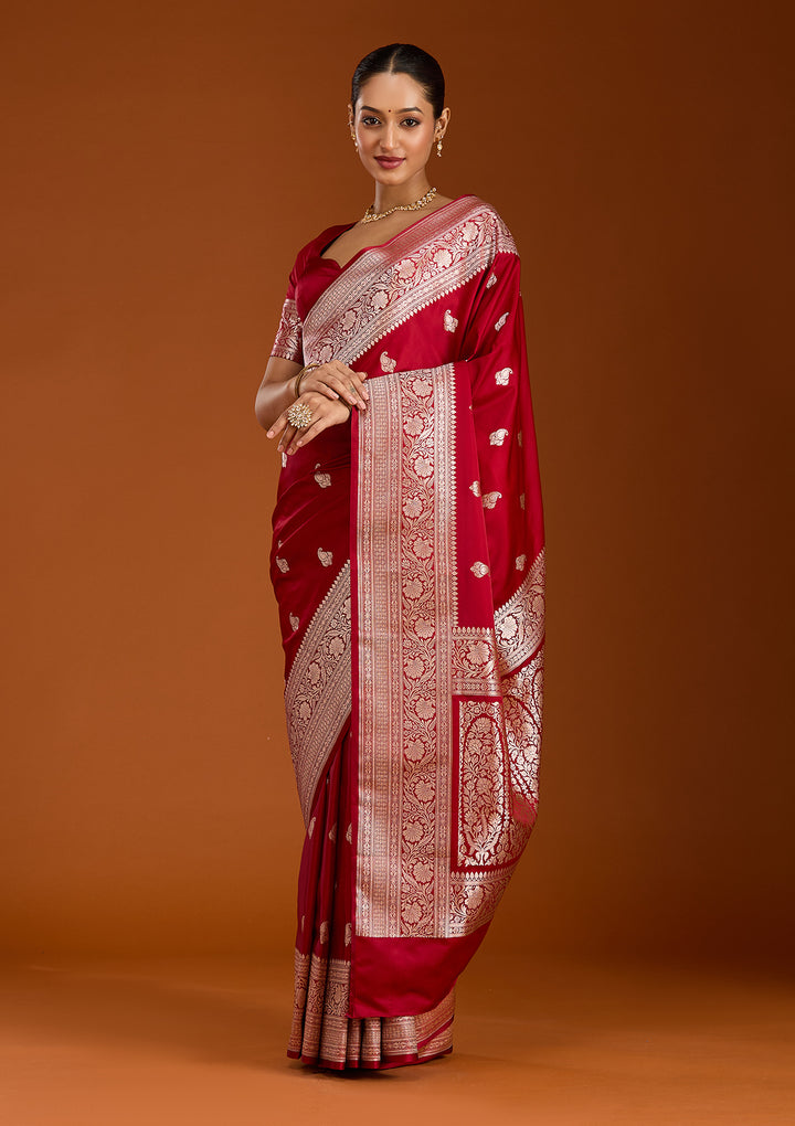 Maroon Zariwork (Gold) Satin Silk Saree