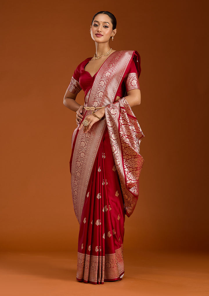 Maroon Zariwork (Gold) Satin Silk Saree
