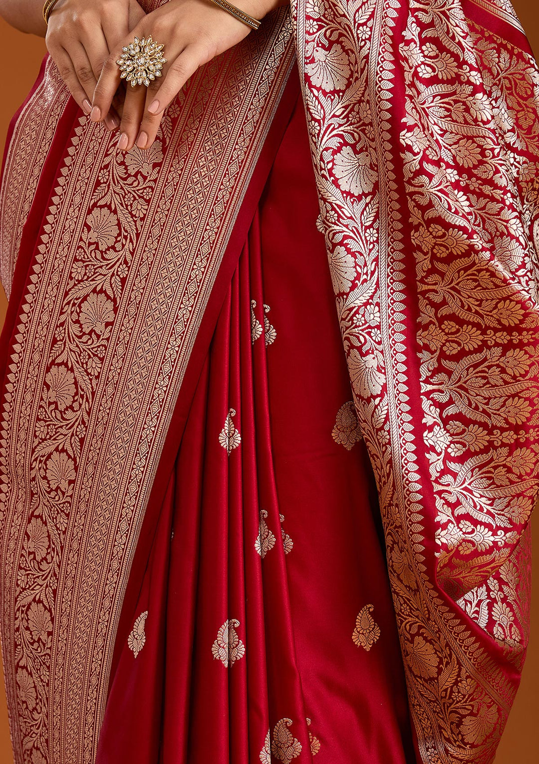 Maroon Zariwork (Gold) Satin Silk Saree