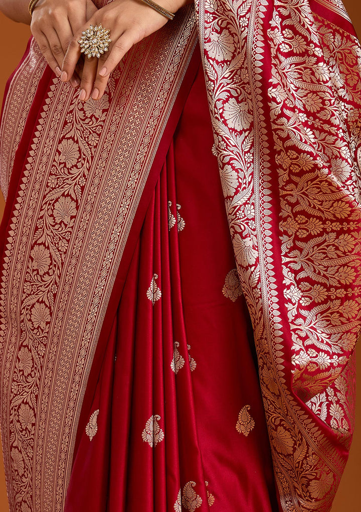 Maroon Zariwork (Gold) Satin Silk Saree