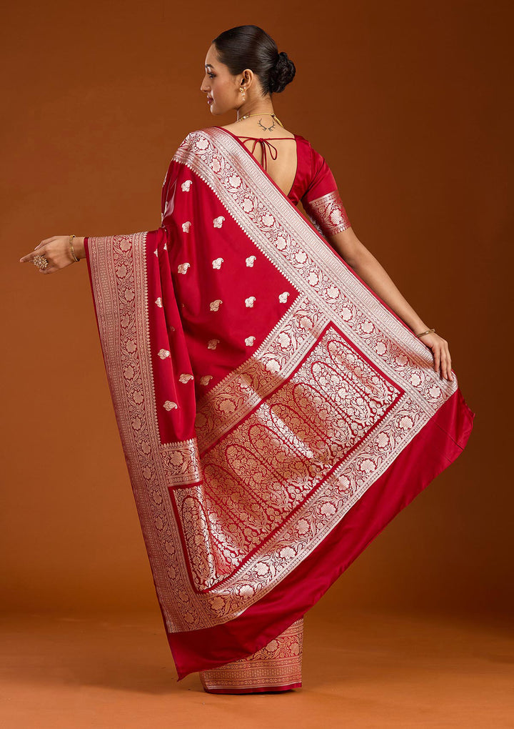 Maroon Zariwork (Gold) Satin Silk Saree