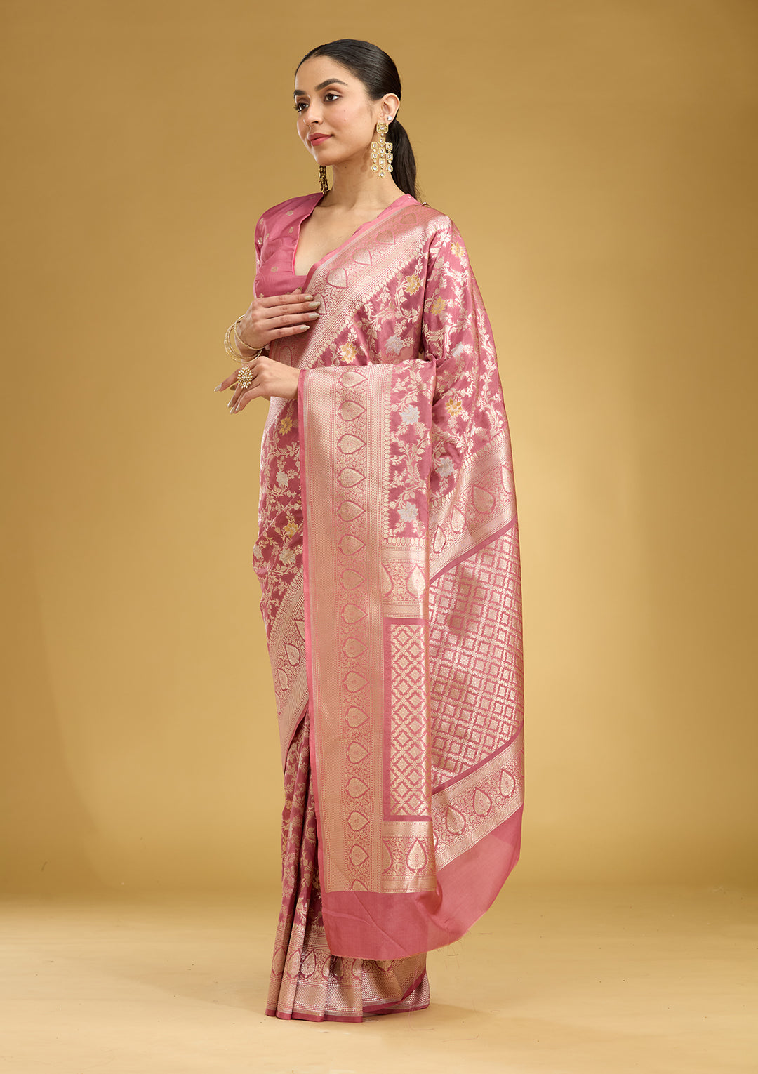 Mauve Zariwork (Gold) Satin Silk Saree