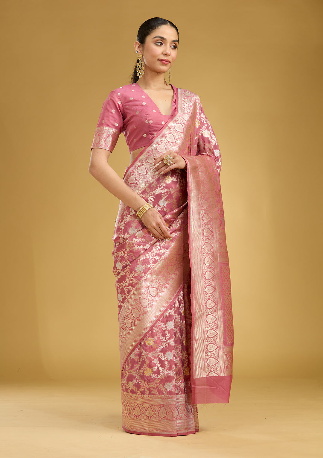 Mauve Zariwork (Gold) Satin Silk Saree