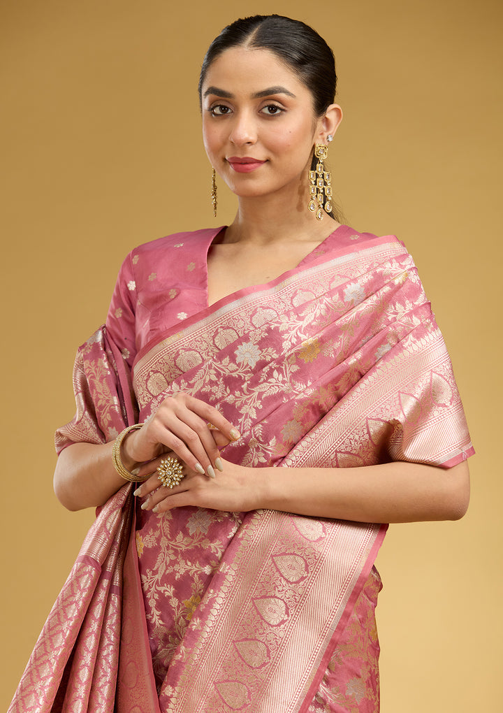Mauve Zariwork (Gold) Satin Silk Saree