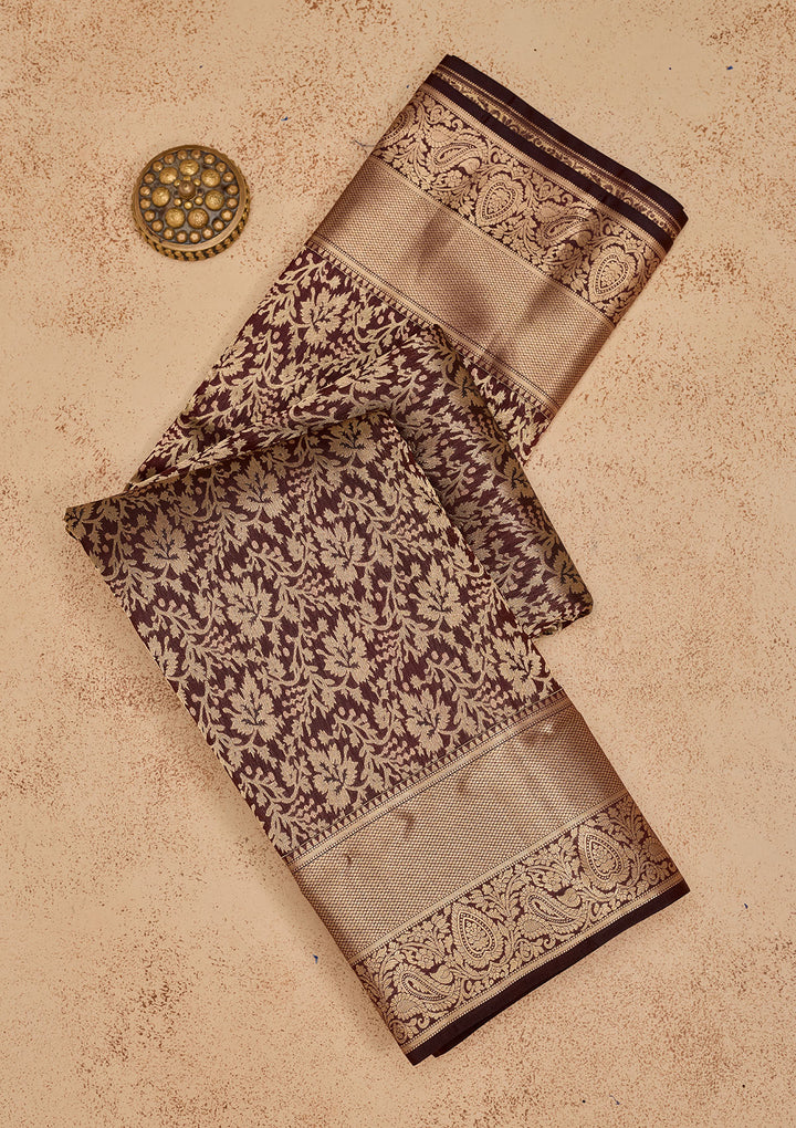 Brown Zariwork Pure Silk Saree