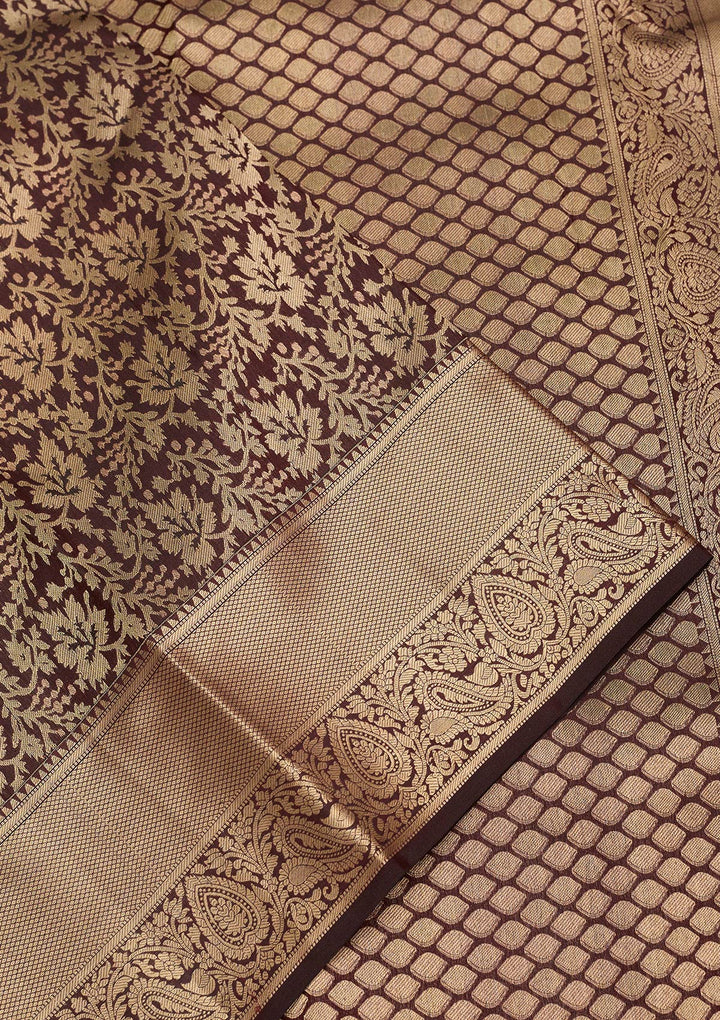 Brown Zariwork Pure Silk Saree