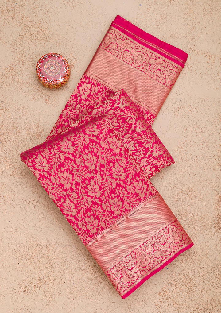 Rani Pink Zariwork Pure Silk Saree