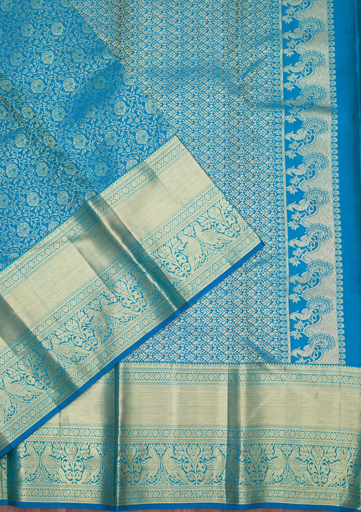 Turquoise Blue Zariwork Pure Silk Saree