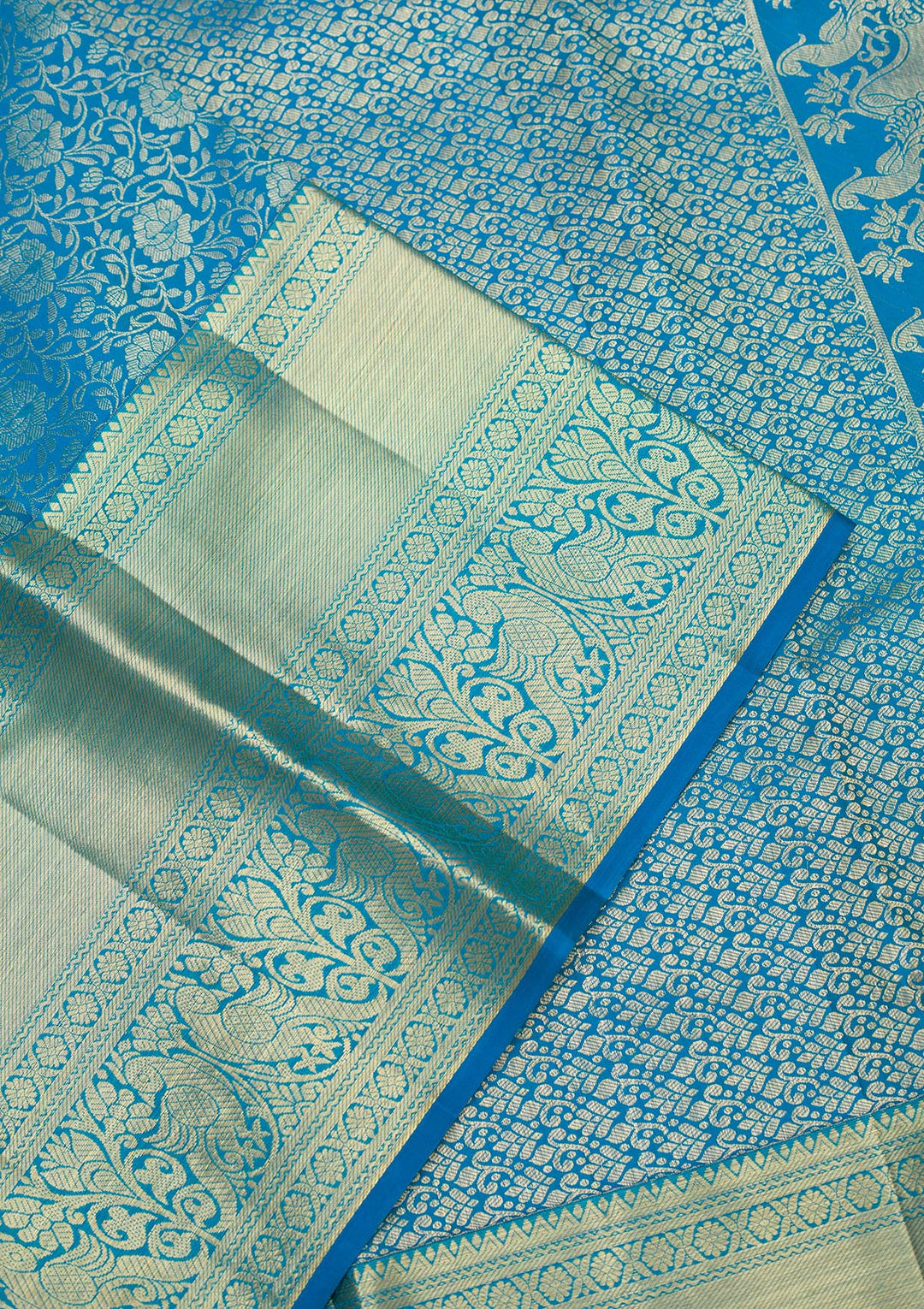 Turquoise Blue Zariwork Pure Silk Saree