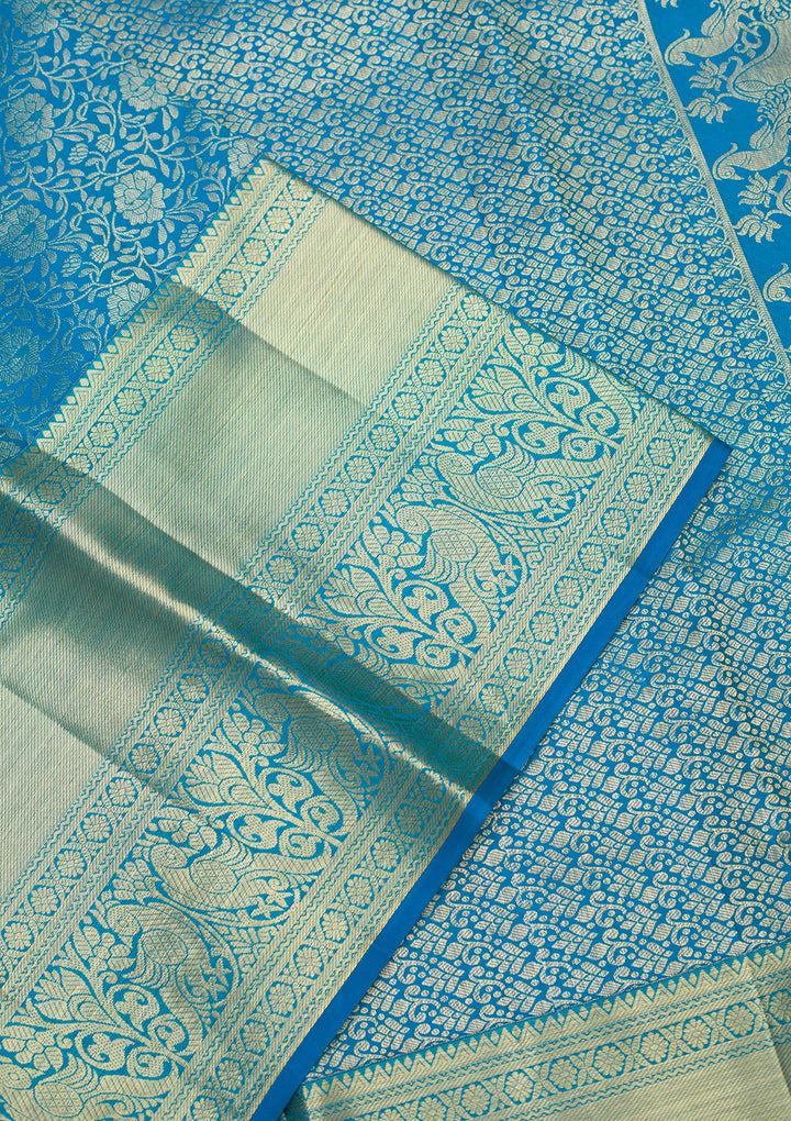 Turquoise Blue Zariwork Pure Silk Saree