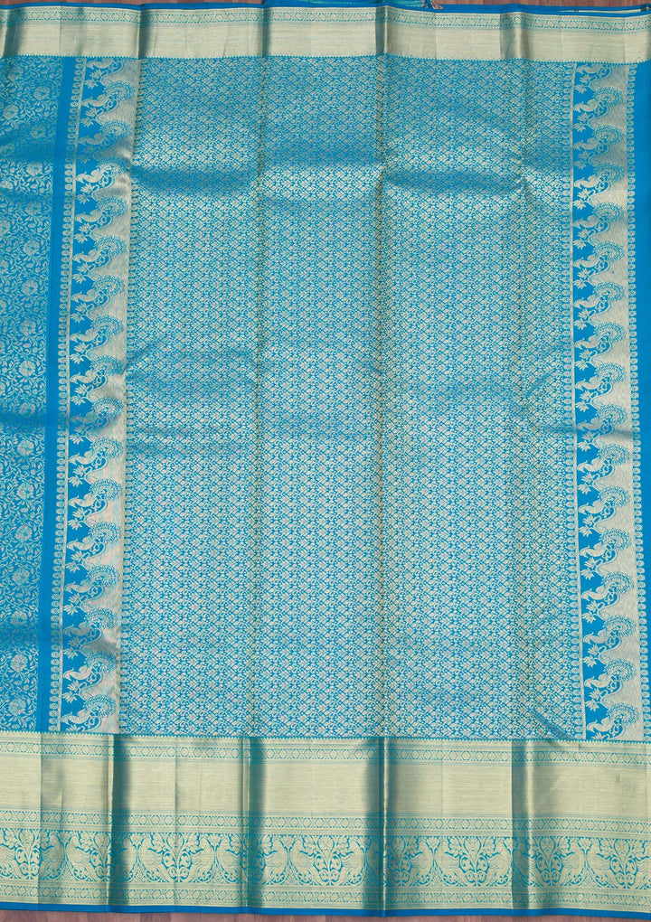 Turquoise Blue Zariwork Pure Silk Saree