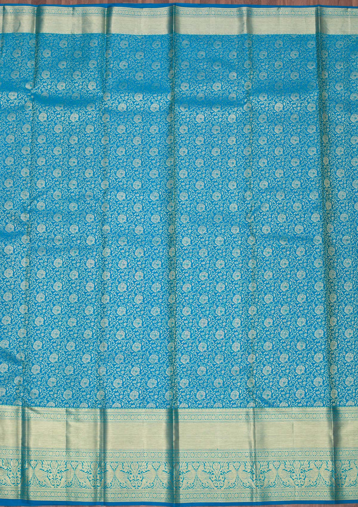 Turquoise Blue Zariwork Pure Silk Saree