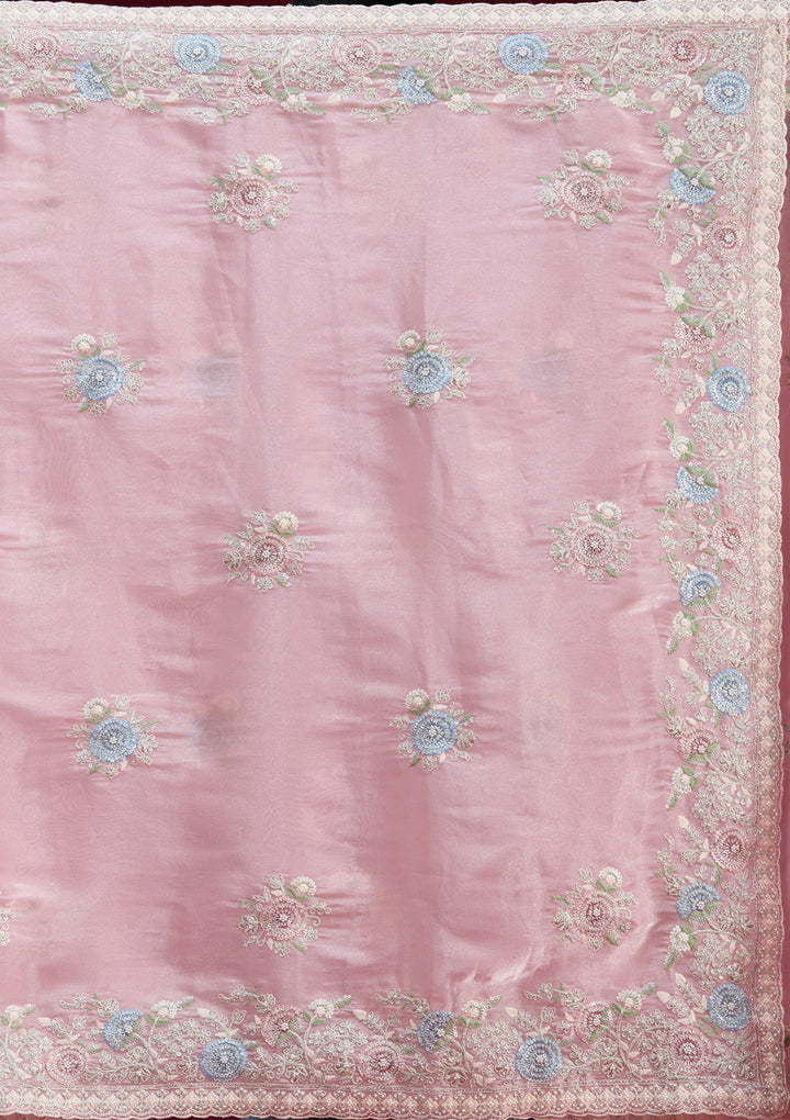 Baby Pink Zariwork Tissue Saree