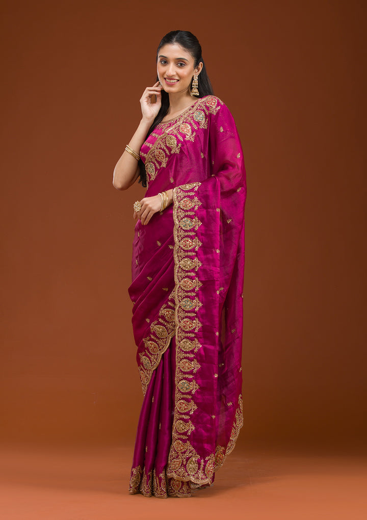 Wine Zariwork Tissue Saree