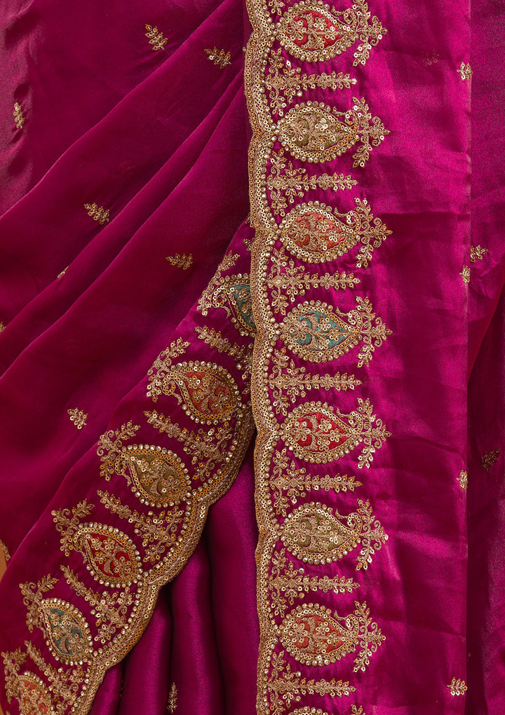 Wine Zariwork Tissue Saree