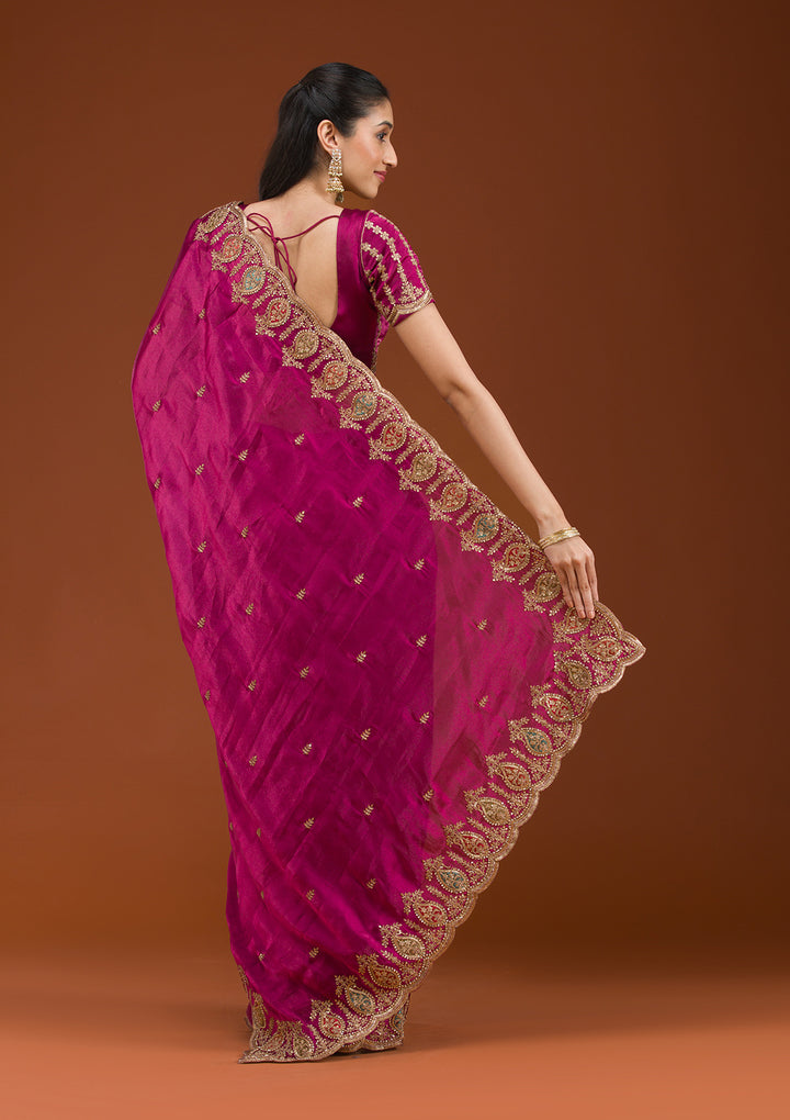 Wine Zariwork Tissue Saree