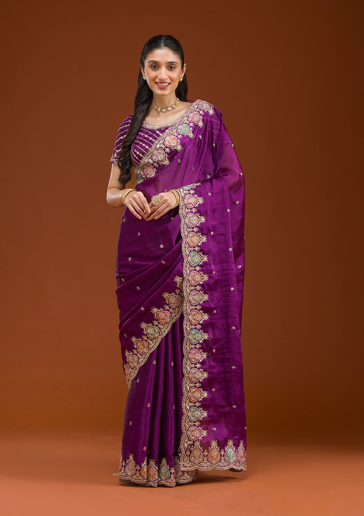 Purple Zariwork Tissue Saree