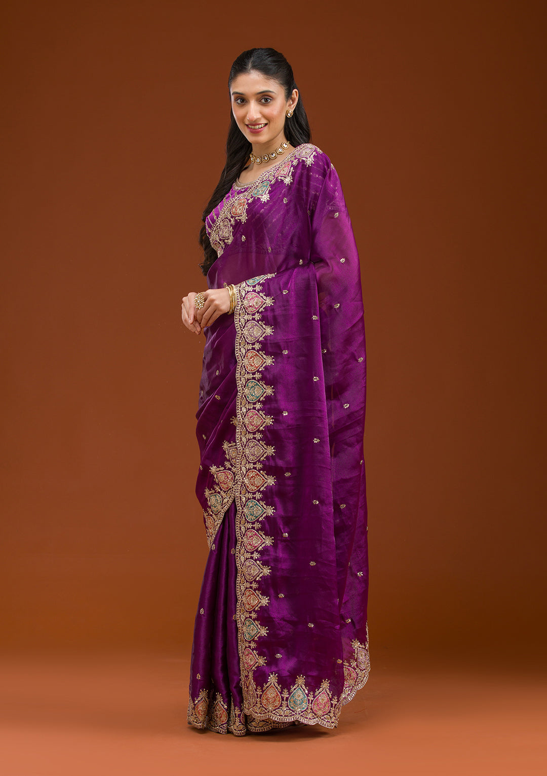 Purple Zariwork Tissue Saree