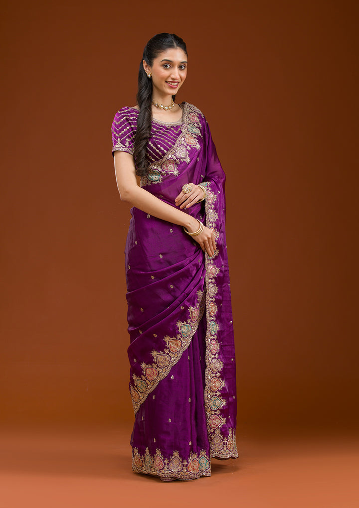 Purple Zariwork Tissue Saree