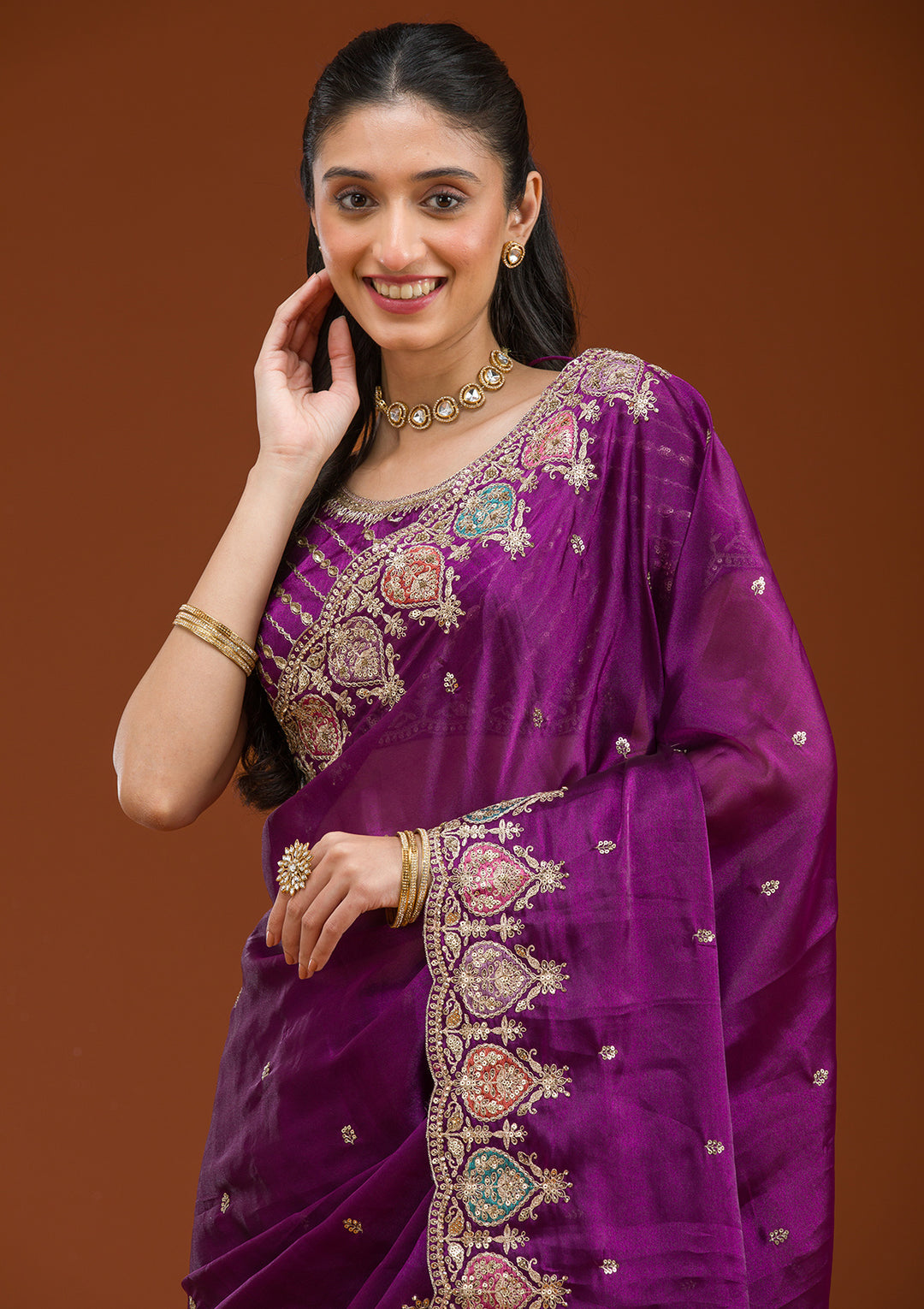 Purple Zariwork Tissue Saree