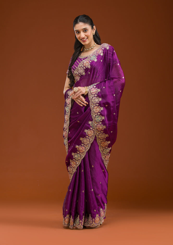 Purple Zariwork Tissue Saree