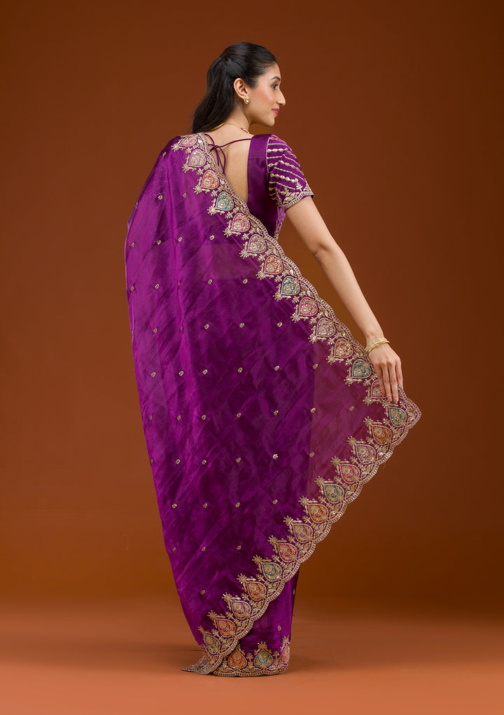 Purple Zariwork Tissue Saree