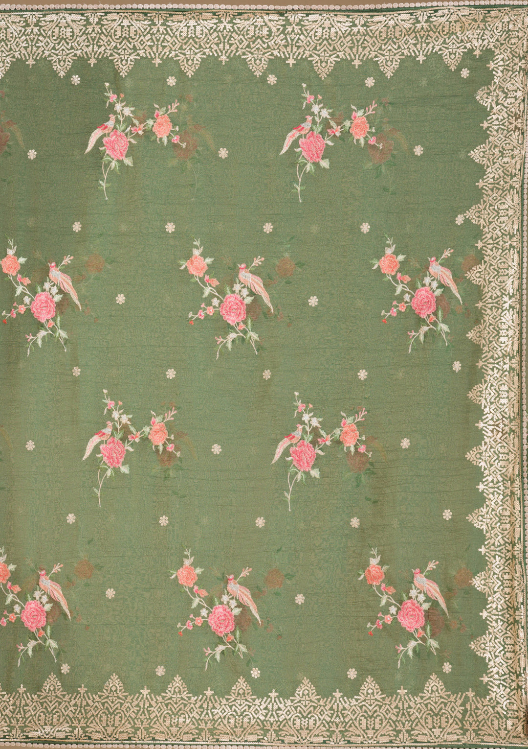 Bottle Green Sequins Tissue Saree
