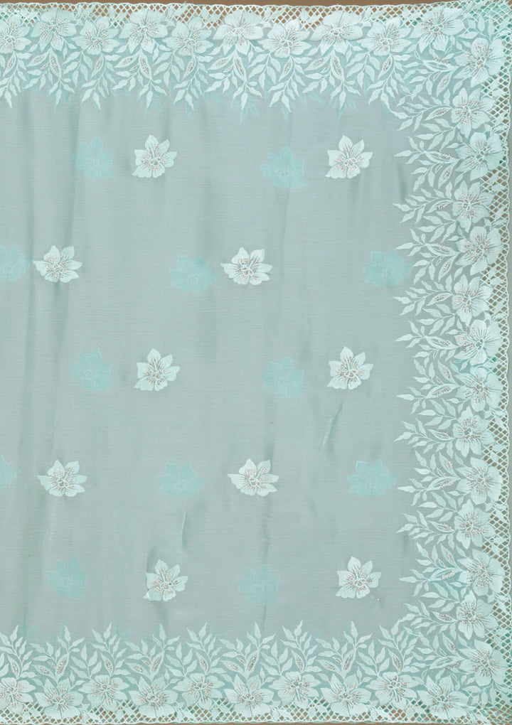 Sea Green Stonework Tissue Saree