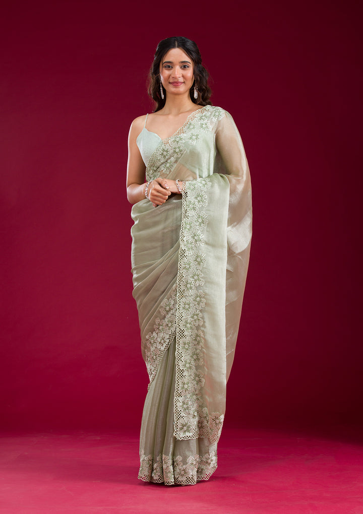 Pista Green Stonework Tissue Saree