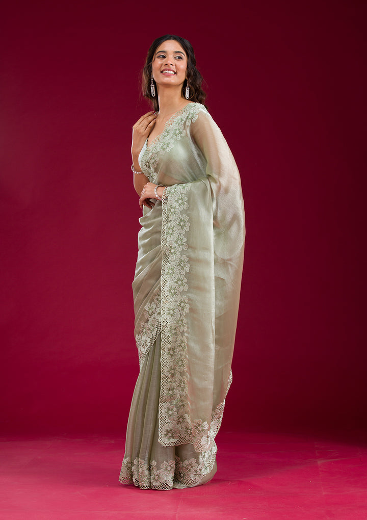 Pista Green Stonework Tissue Saree