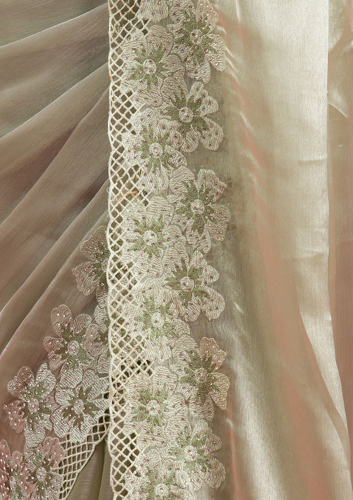 Pista Green Stonework Tissue Saree