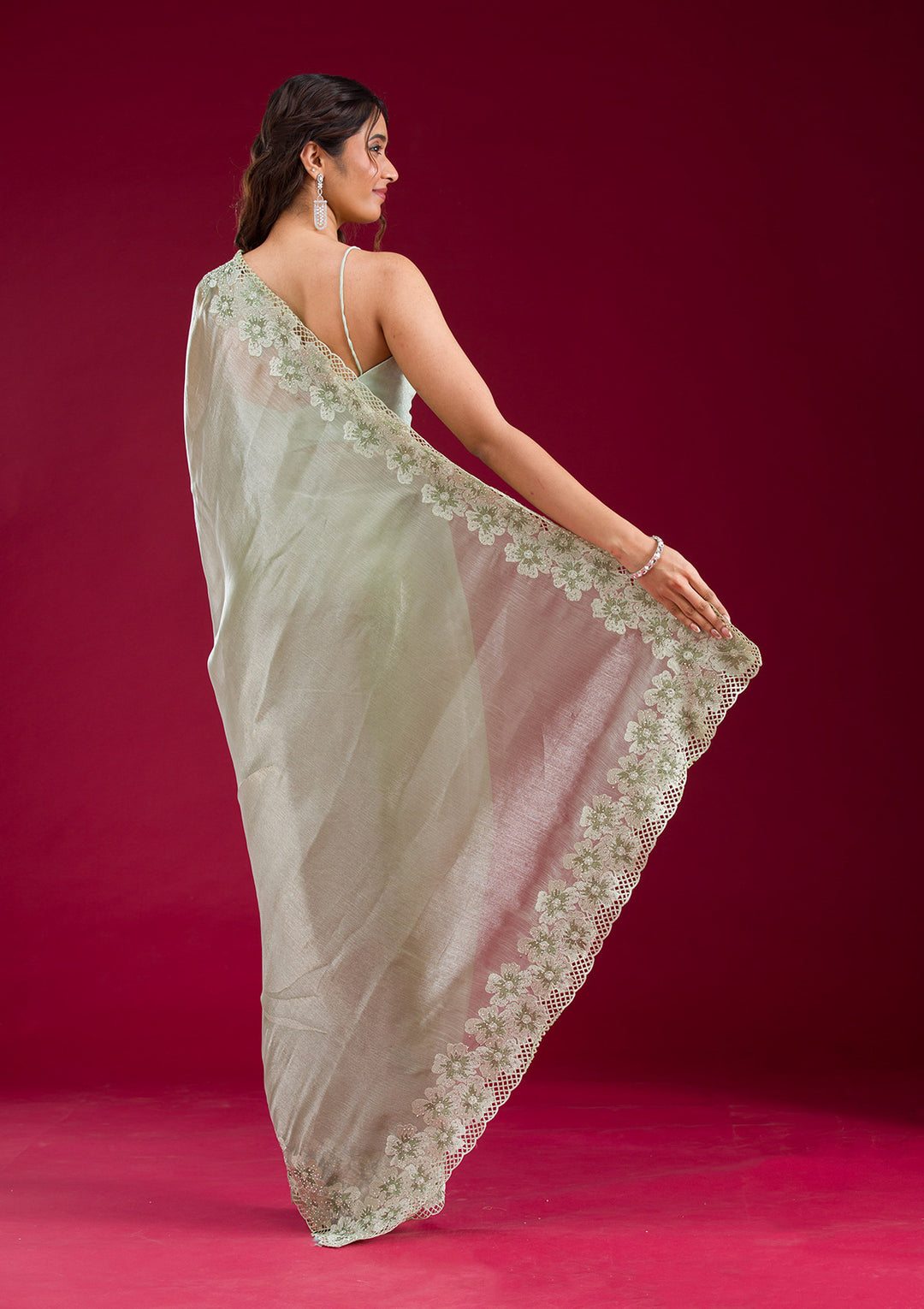 Pista Green Stonework Tissue Saree