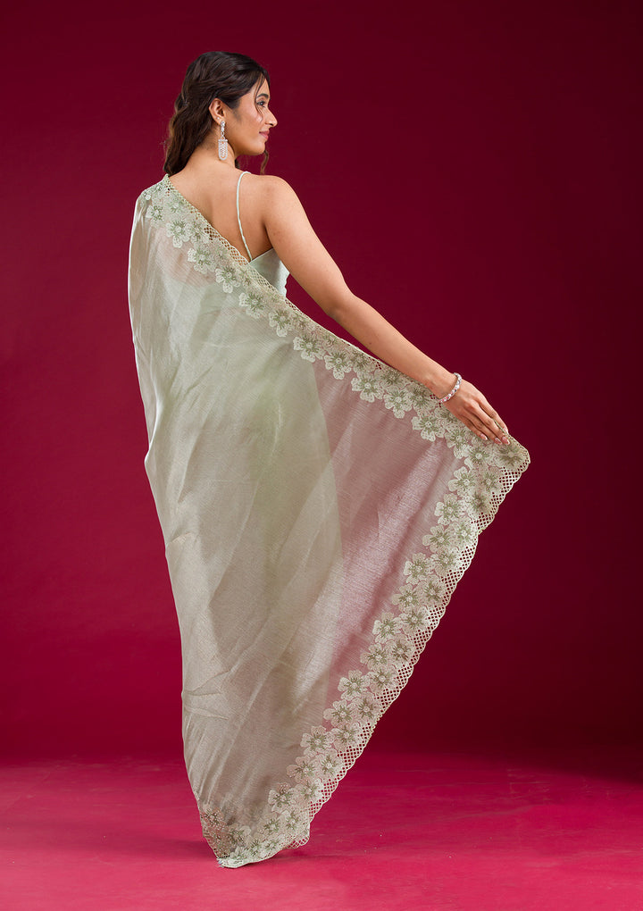 Pista Green Stonework Tissue Saree