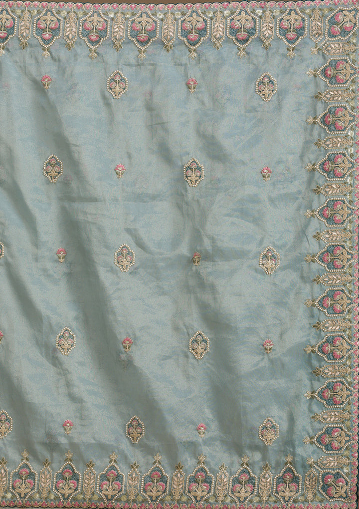 Grey Pearlwork Tissue Saree