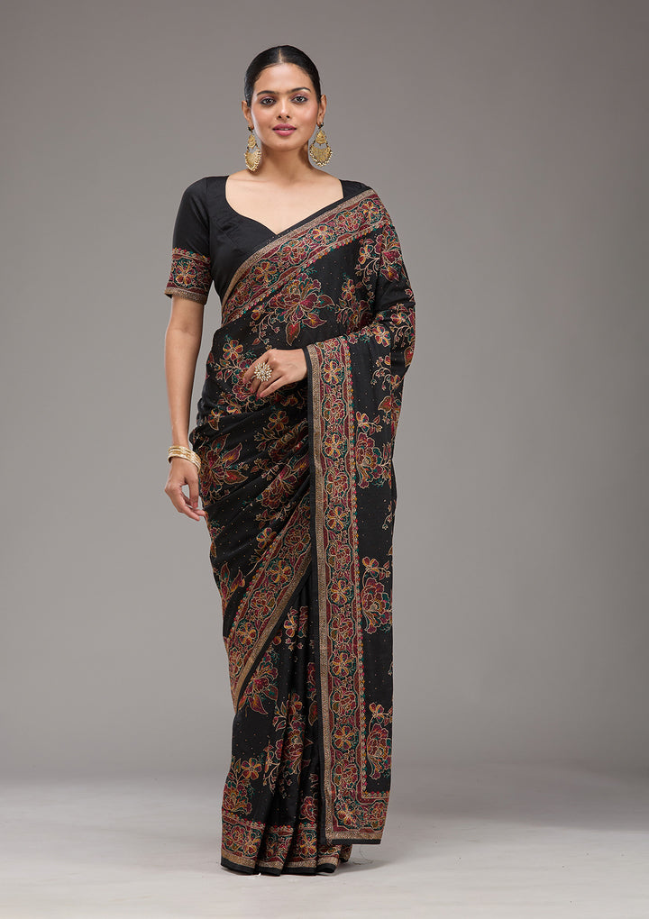 Black Threadwork Tissue Saree