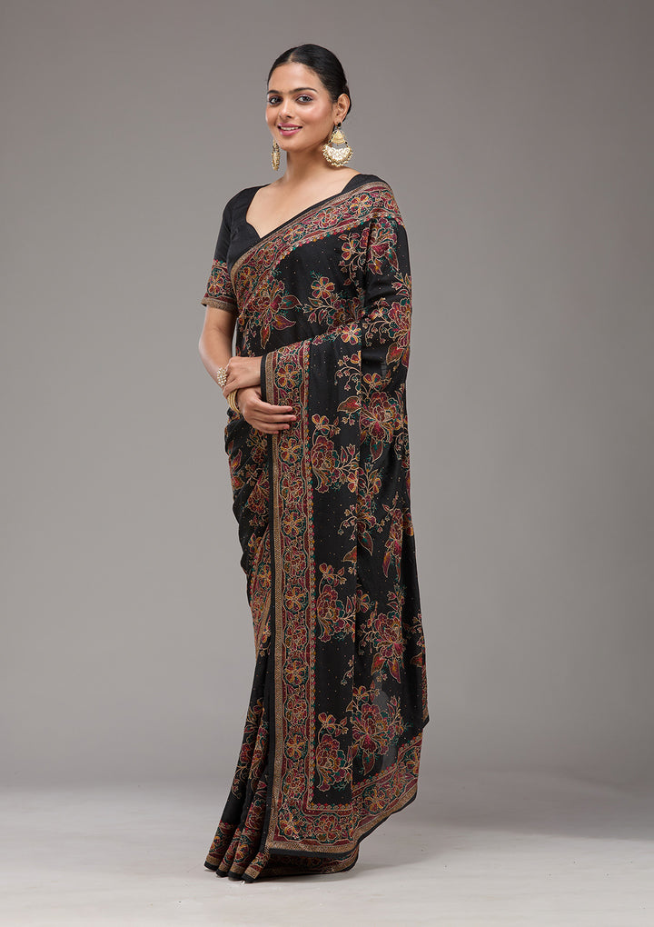 Black Threadwork Tissue Saree