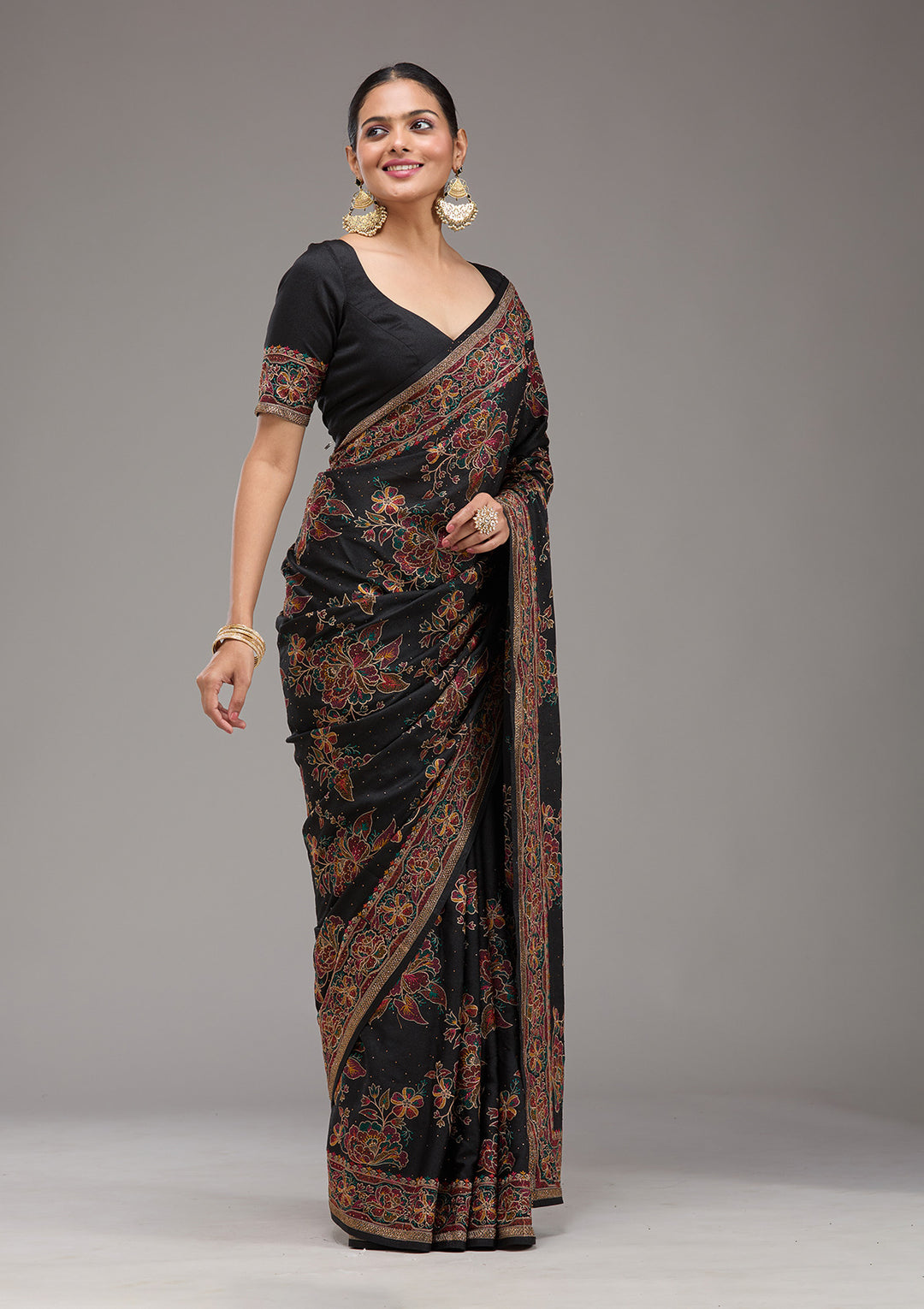 Black Threadwork Tissue Saree