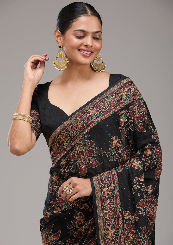 Black Threadwork Tissue Saree
