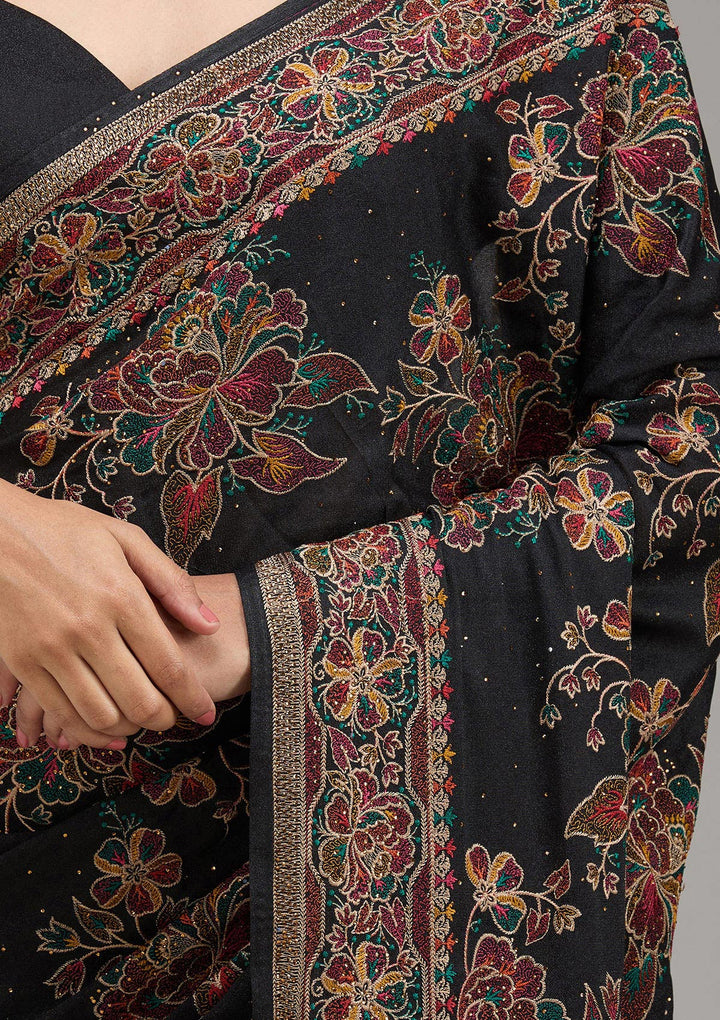 Black Threadwork Tissue Saree