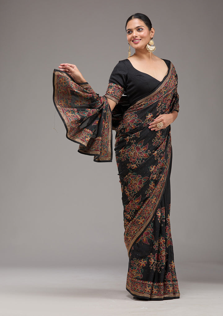 Black Threadwork Tissue Saree
