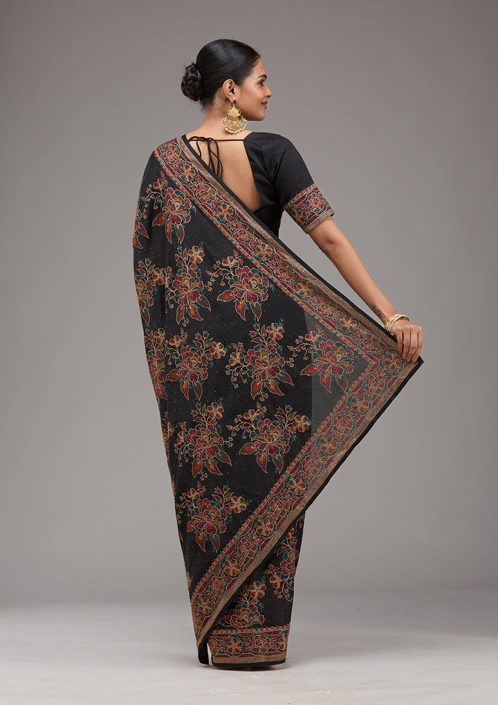 Black Threadwork Tissue Saree